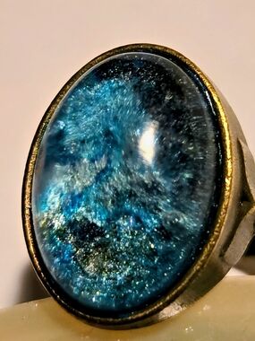 Iridescent Blue Dome Ring - Women's Statement Jewelry